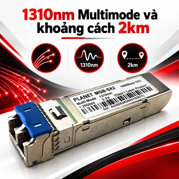 Module quang PLANET MGB-SX2 SFP Gigabit 1310nm Multimode 2km
