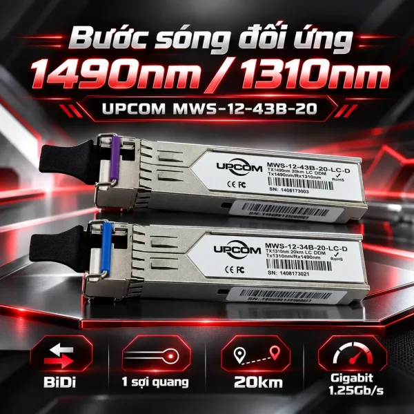 Module quang SFP 1.25Gb/s 20Km UPCOM MWS-12-43B-20