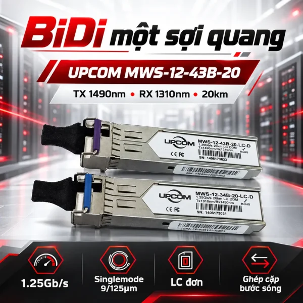 Module quang SFP 1.25Gb/s 20Km UPCOM MWS-12-43B-20