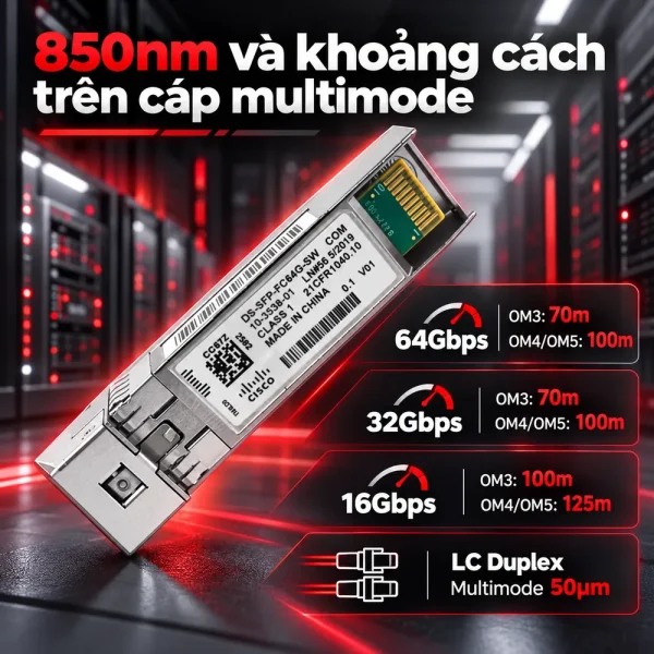 Module quang SFP+ Cisco 16 Gbps DS-SFP-FC64G-SW