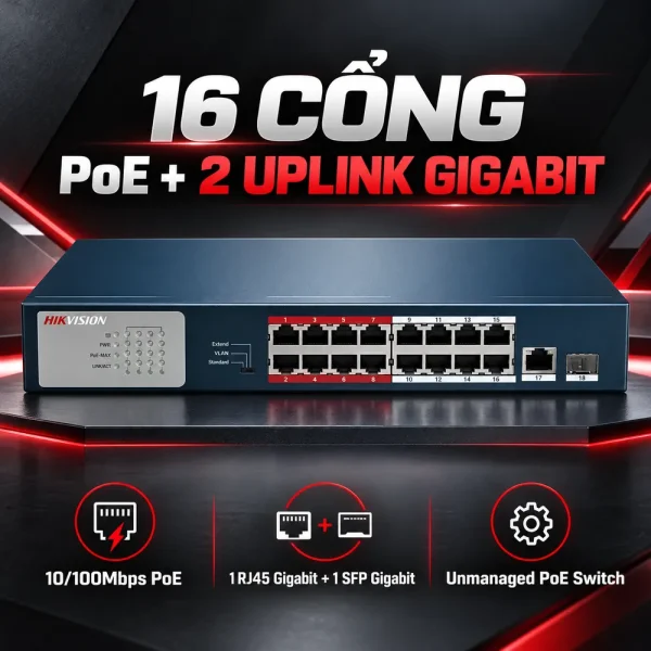 Switch Chia Mạng POE 16 Cổng HG-3E0318P-E/M Hikvision