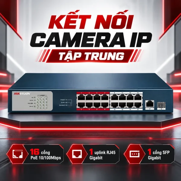 Switch Chia Mạng POE 16 Cổng HG-3E0318P-E/M Hikvision