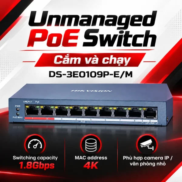 Switch POE 9 Cổng HIKVISION DS-3E0109P-E/M