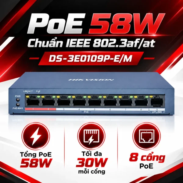Switch POE 9 Cổng HIKVISION DS-3E0109P-E/M