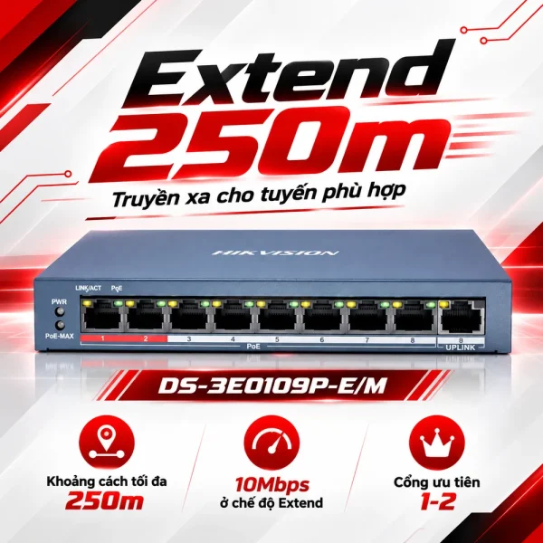 Switch POE 9 Cổng HIKVISION DS-3E0109P-E/M
