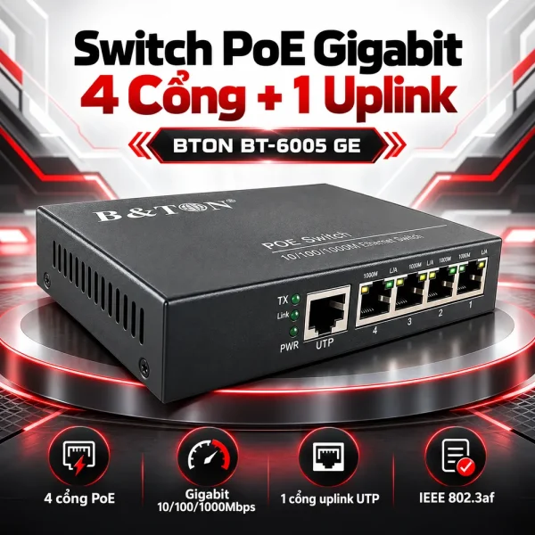 Switch PoE BTON 4 port Gigabit + 1 port UTP BT-6005 GE