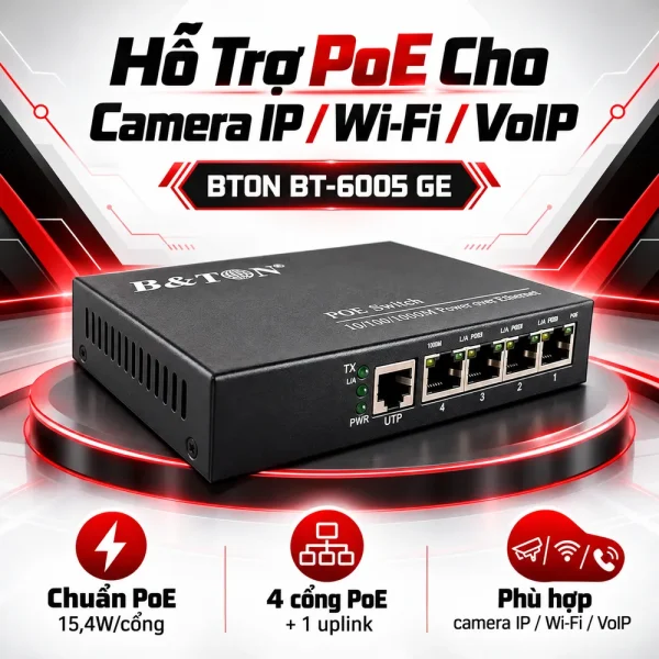 Switch PoE BTON 4 port Gigabit + 1 port UTP BT-6005 GE