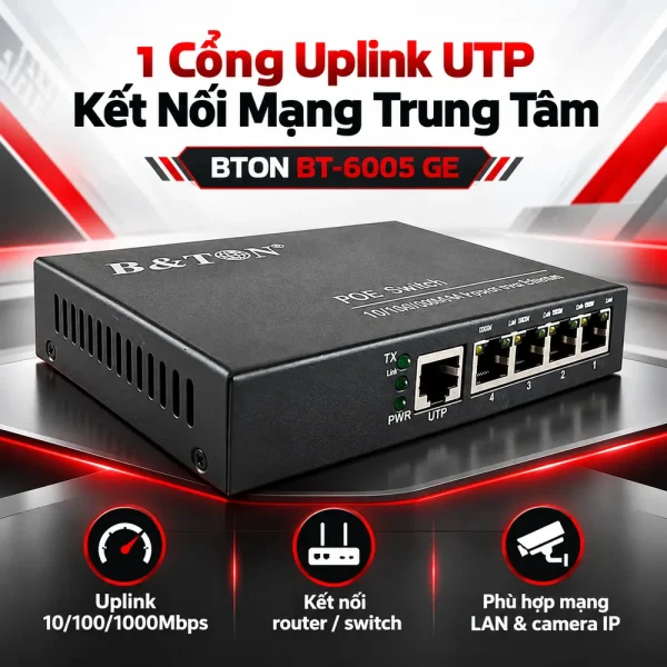 Switch PoE BTON 4 port Gigabit + 1 port UTP BT-6005 GE