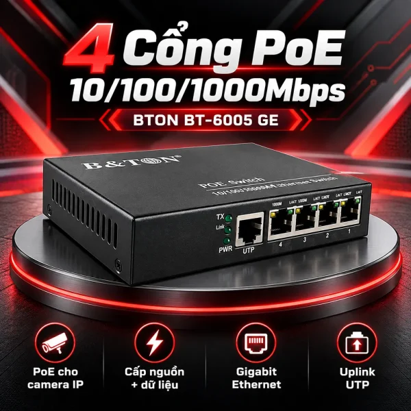 Switch PoE BTON 4 port Gigabit + 1 port UTP BT-6005 GE