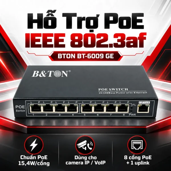 Switch PoE BTON 8 port Gigabit + 1 port UTP BT-6009 GE