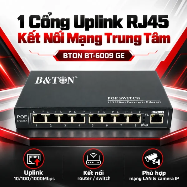 Switch PoE BTON 8 port Gigabit + 1 port UTP BT-6009 GE