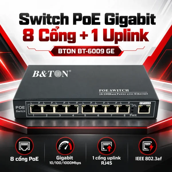 Switch PoE BTON 8 port Gigabit + 1 port UTP BT-6009 GE