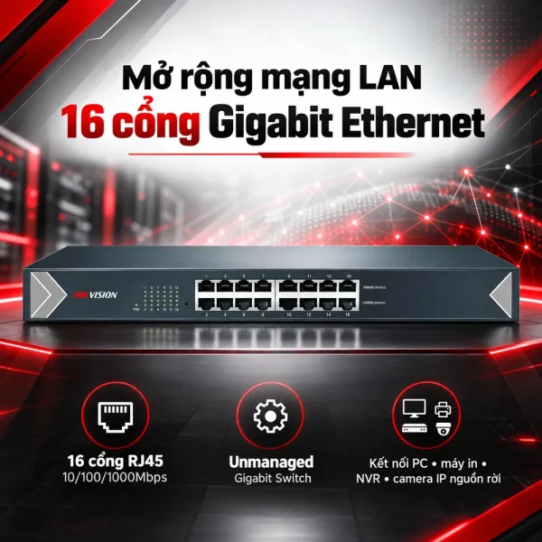 Switch POE HIKVISION 16 Cổng DS-3E0516-E