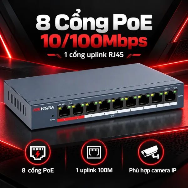 Switch POE Không Quản Lý 8 Cổng HIKVISION DS-3E0109P-E