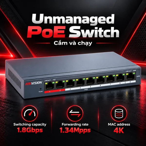 Switch POE Không Quản Lý 8 Cổng HIKVISION DS-3E0109P-E