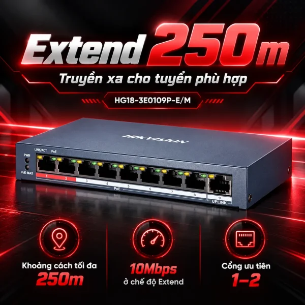 Switch POE Không Quản Lý 9 Cổng HIKVISION HG18-3E0109P-E/M