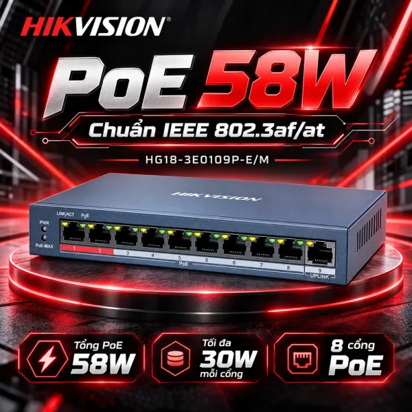 Switch POE Không Quản Lý 9 Cổng HIKVISION HG18-3E0109P-E/M