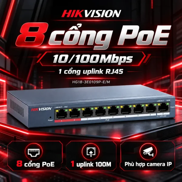Switch POE Không Quản Lý 9 Cổng HIKVISION HG18-3E0109P-E/M